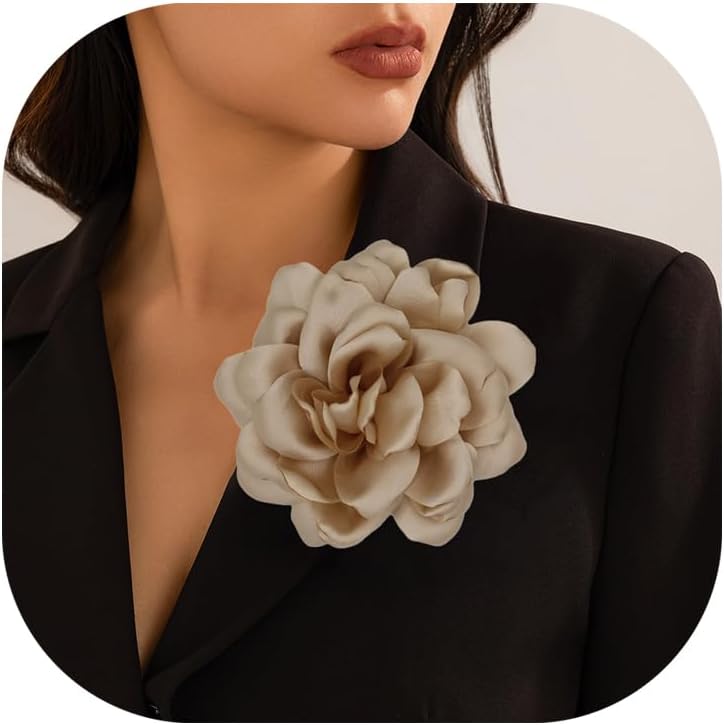 Decixde Satin Fabric Rose Flower Brooches - Handmade Floral Accessory for Wedding Party Dance Banquet Ceremony - Size: 4.72in - Image 1